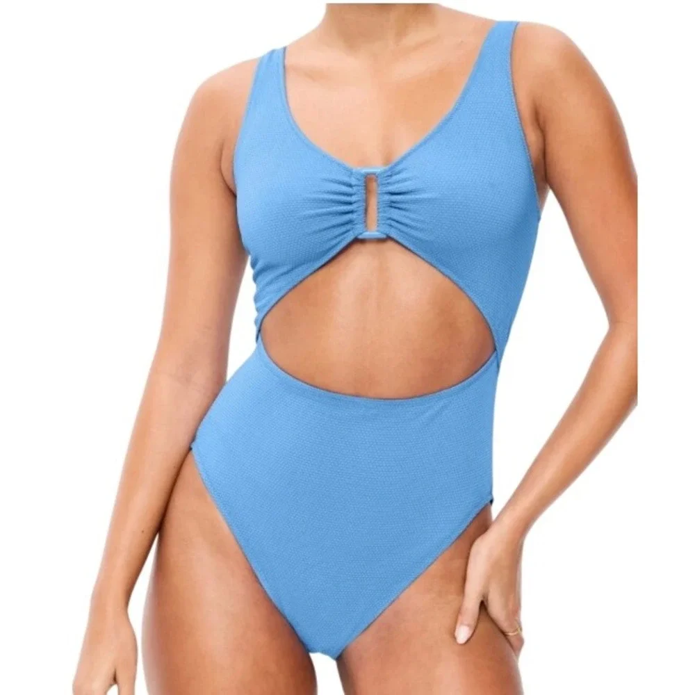 Old Navy Womens XXL Blue Textured One Piece Cut Out Swimsuit NWT